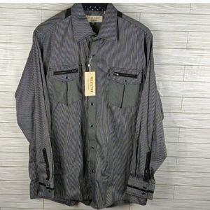 Mizumi Black & White Stripe Long Sleeve Dress Shirt Men's 2XLT